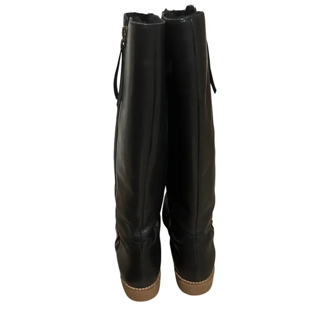 Cole Haan Grand.ØS Waterproof Tall Boots 9.5 Black Leather Fur Lined Side Zip